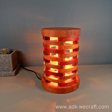 Cylinder Hollow Wooden Lamp With Dimmer Switch